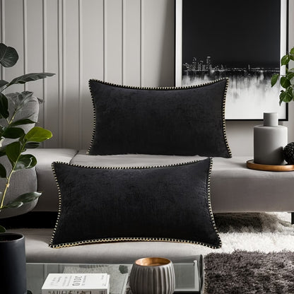 Soft Chenille Throw Pillow Covers- Black