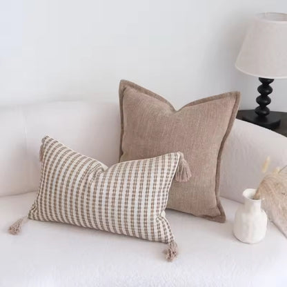 Retro Geometric Jacquard Pillow Cover - Beige Tweed