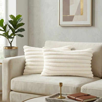 Faux Fur Boho Throw Pillow Covers- White