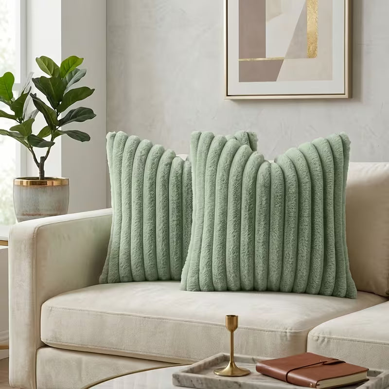 Faux Fur Boho Throw Pillow Covers- Green