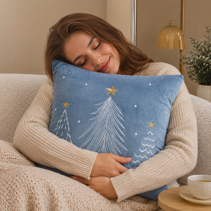 Winter Velvet Throw Pillow Cover - Hazel Blue