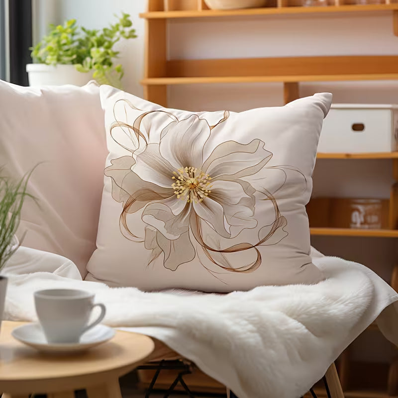 Peach Skin Floral Print Throw Pillow Cover