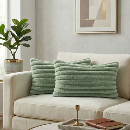 Faux Fur Boho Throw Pillow Covers- Green