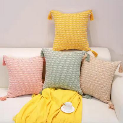 Textured Tassel Pillow Cover - Khaki
