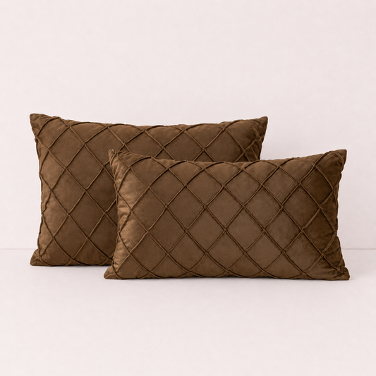 Diamond Grid Throw Pillow Cover - Coffee Brown