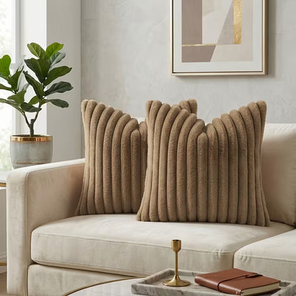 Faux Fur Boho Throw Pillow Covers- Brown