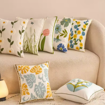 Floral Embroidered Throw Pillow Cover - Flower Falling