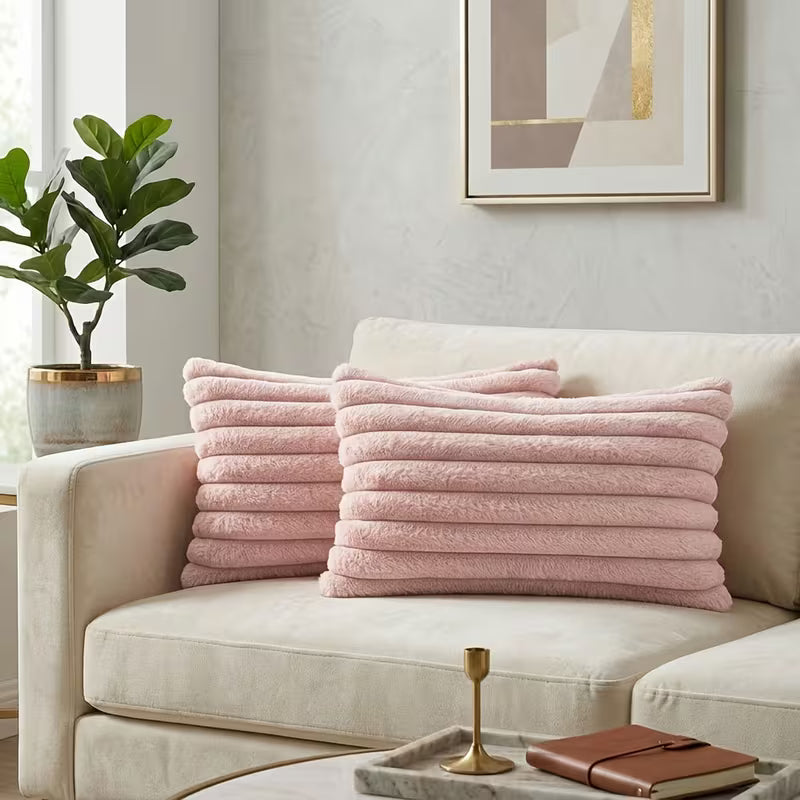 Faux Fur Boho Throw Pillow Covers- Pink
