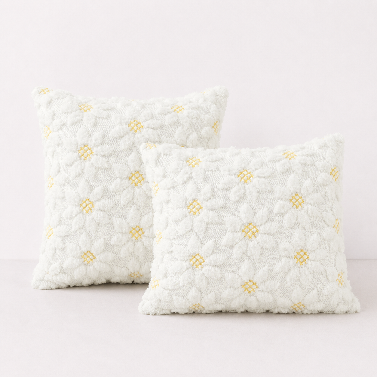 3D Sunflower Embroidery Throw Pillow Cover- White