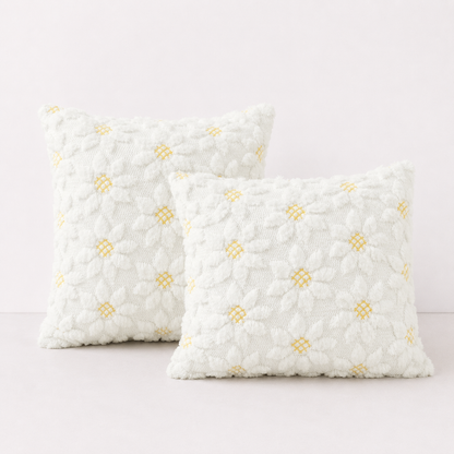 3D Sunflower Embroidery Throw Pillow Cover- White