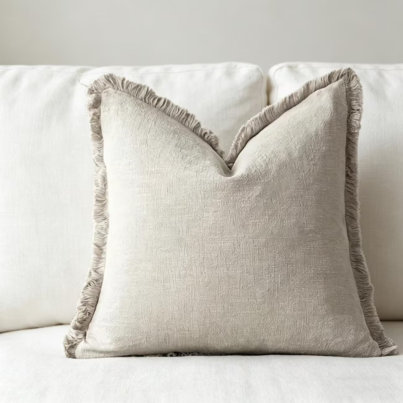 Bohemian Washed Fringe Throw Pillow Covers- Ivory