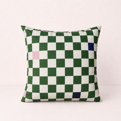 Checkered Lilac Greeb Throw Pillow Cover - Green Cube