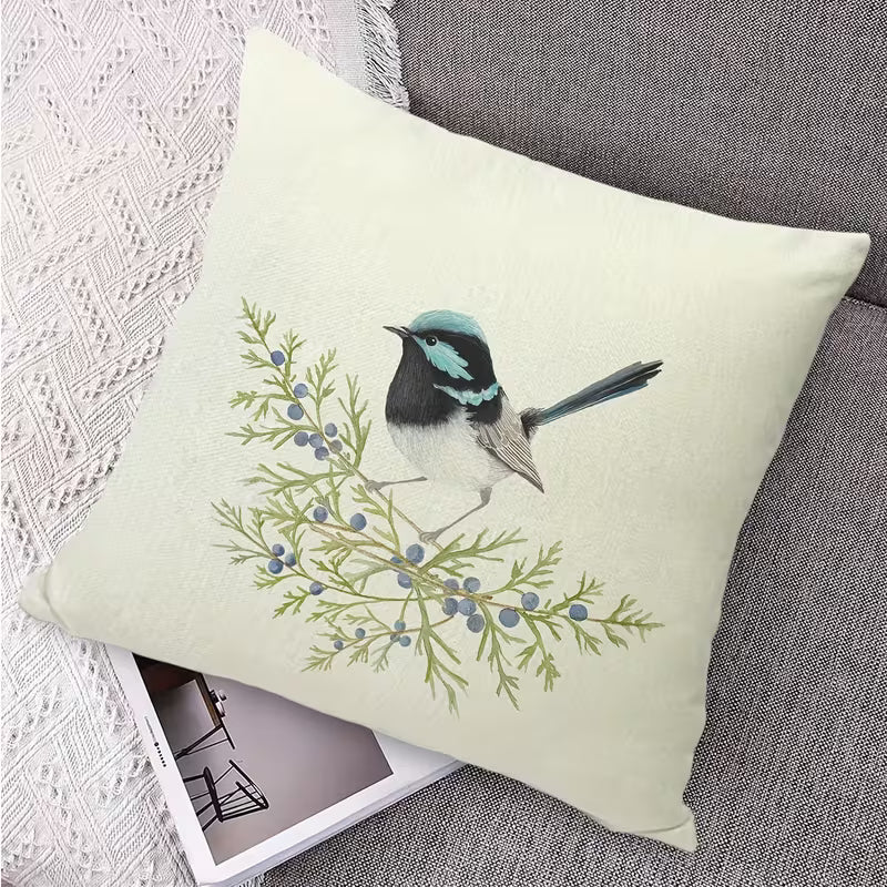 Farmhouse Bird Linen Throw Pillow Cover