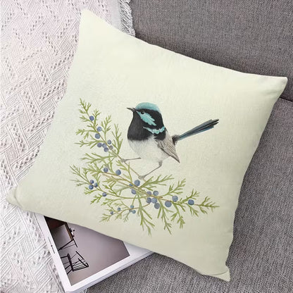 Farmhouse Bird Linen Throw Pillow Cover