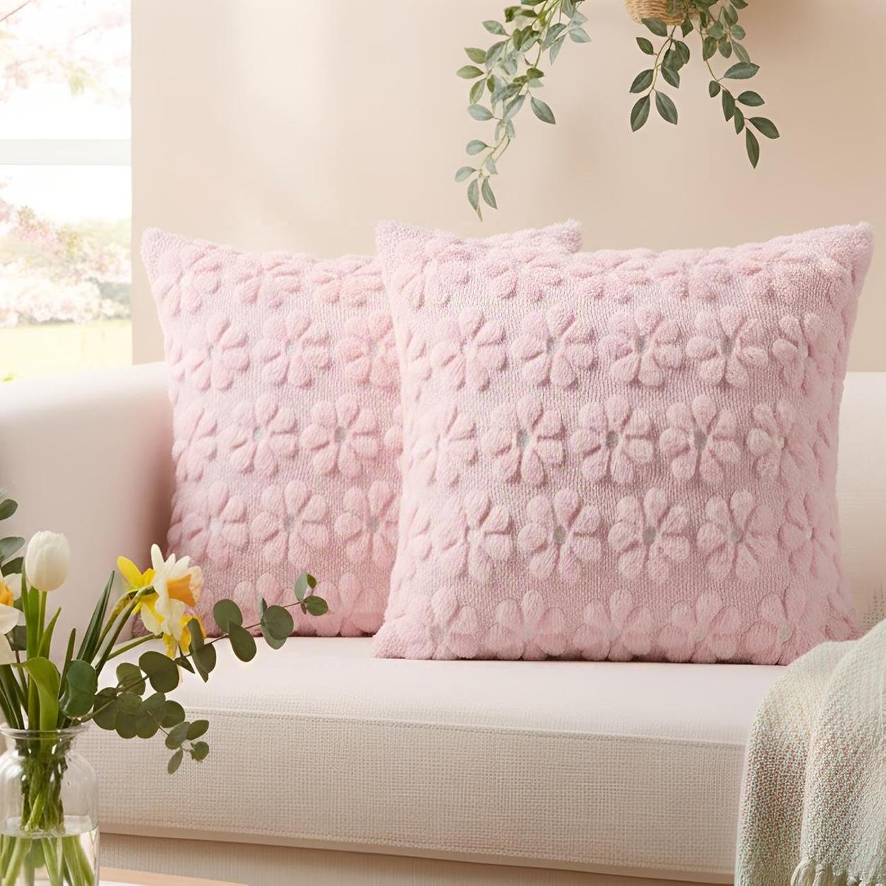Pink 3D Flower Pillow Cover Set