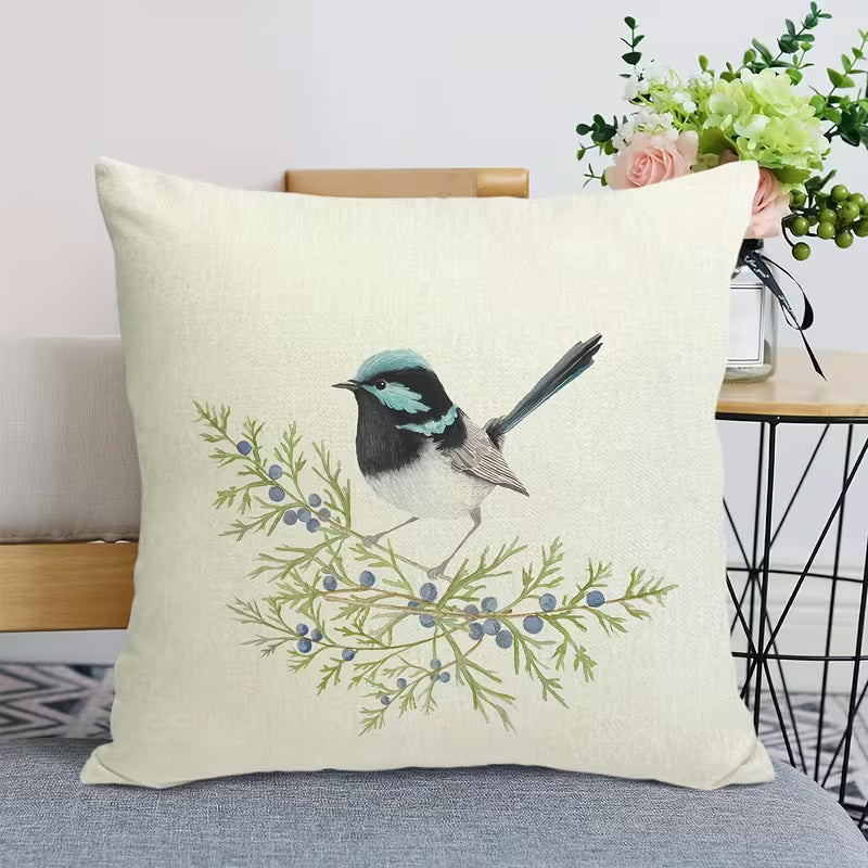 Farmhouse Bird Linen Throw Pillow Cover