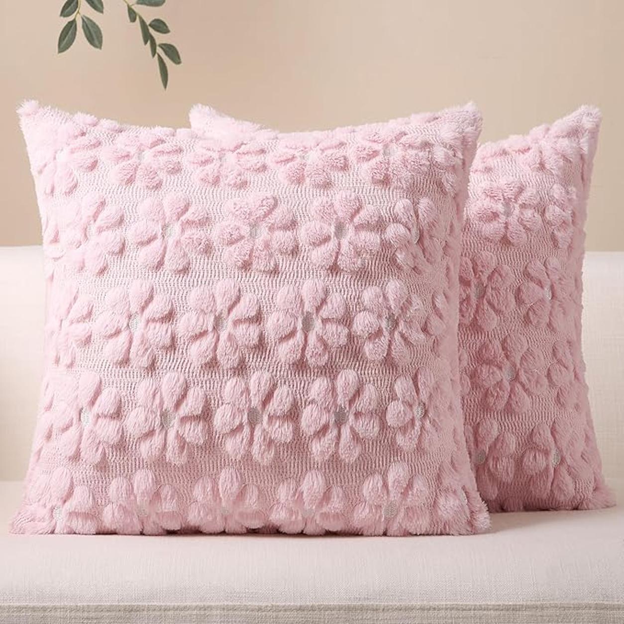 Pink 3D Flower Pillow Cover Set
