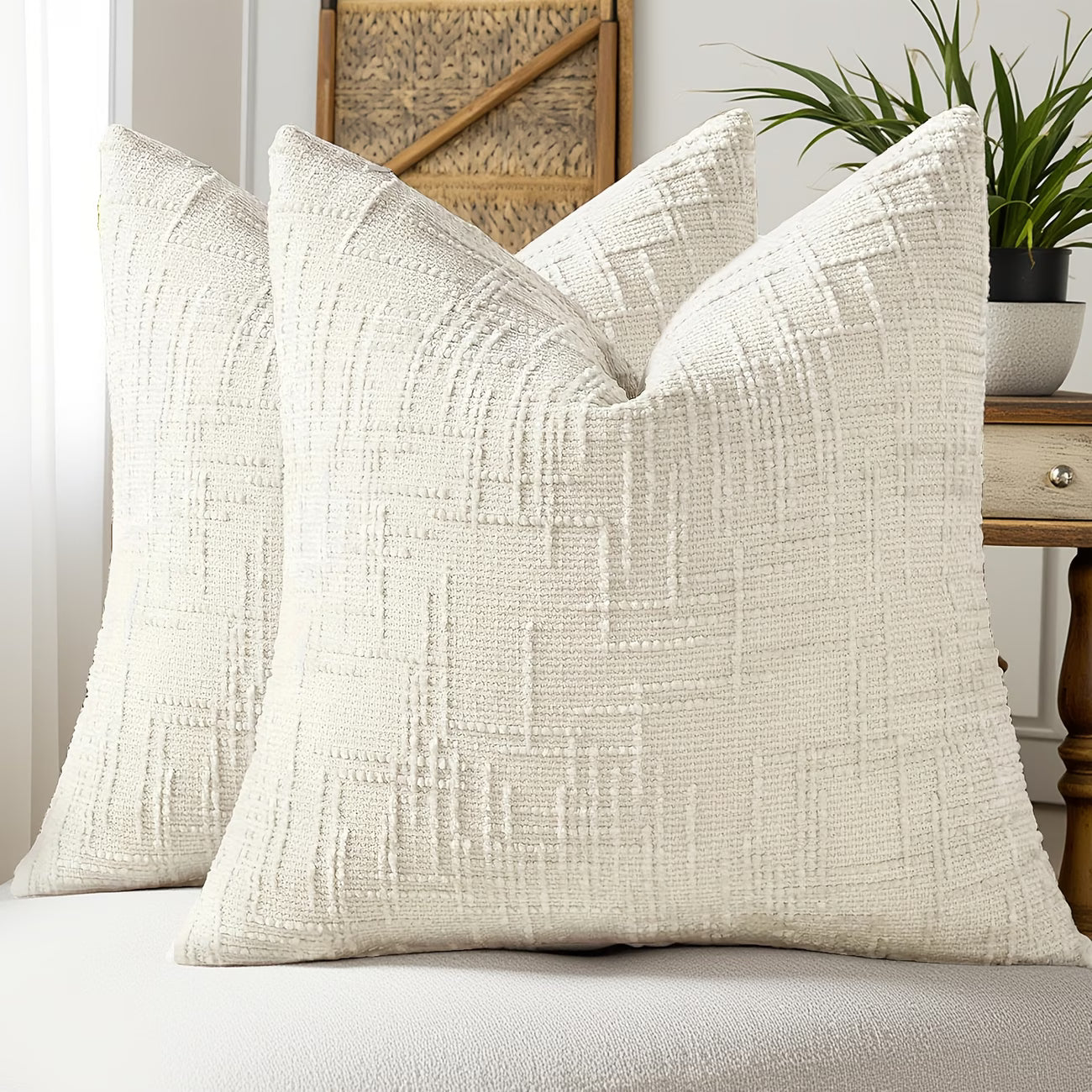 Thick Textured Slubby Couch Pillow Covers - Ivory