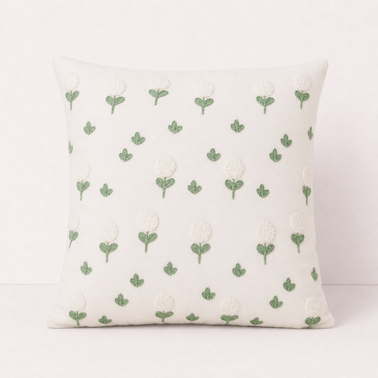 Cozy Floral Throw Pillow Cover - White