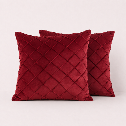 Diamond Grid Throw Pillow Cover - Burgundy