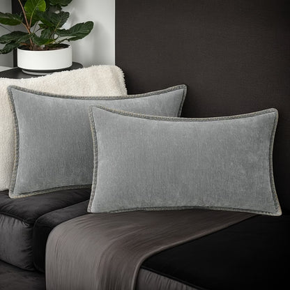 Soft Chenille Throw Pillow Covers- Grey