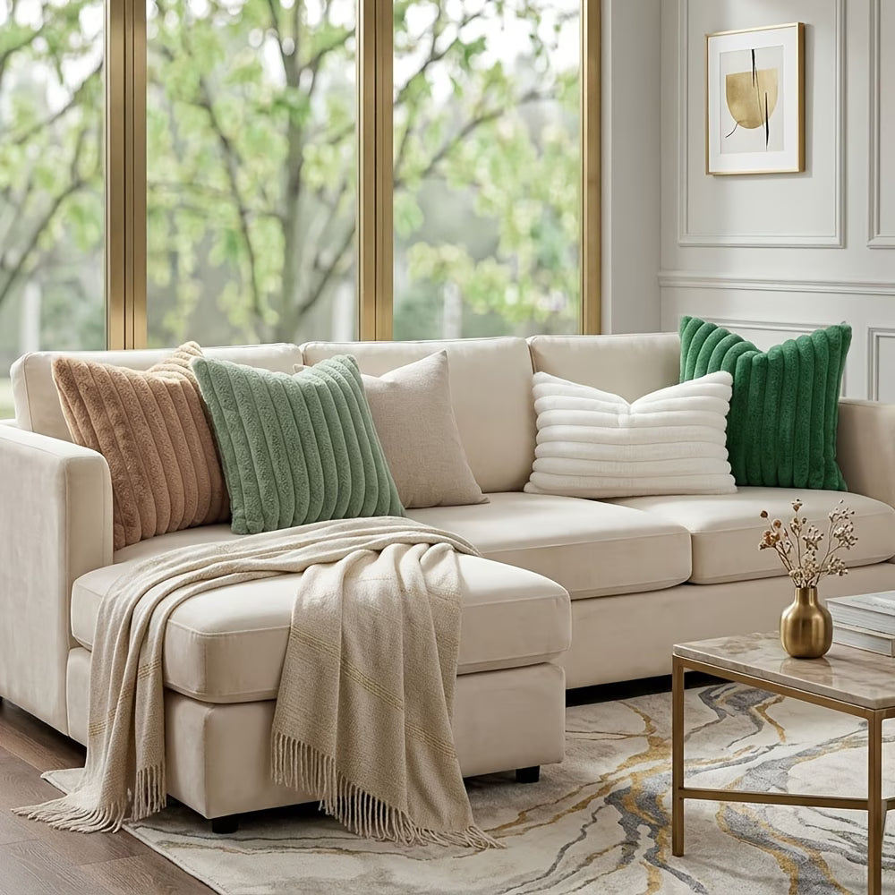Faux Fur Boho Throw Pillow Covers- Brown