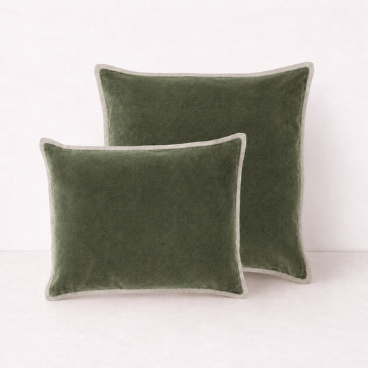 Velvet/Linen Decorative Pillow Cover- Olive Green