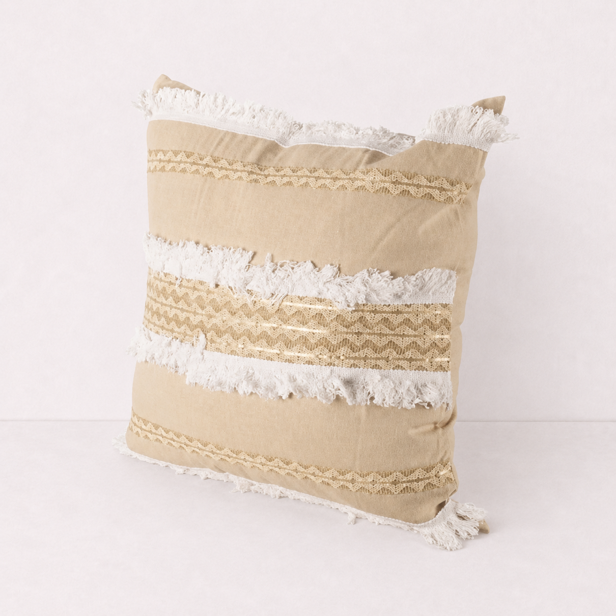 Fringed Stripe Decorative Throw Pillow Cover