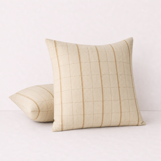 Windowpane Check Decorative Throw Pillow Cover- Beige