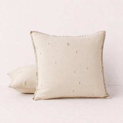 Minimal Embroidered Linen Throw Pillow Cover- Beige