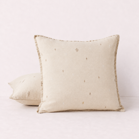Minimal Embroidered Linen Throw Pillow Cover- Beige