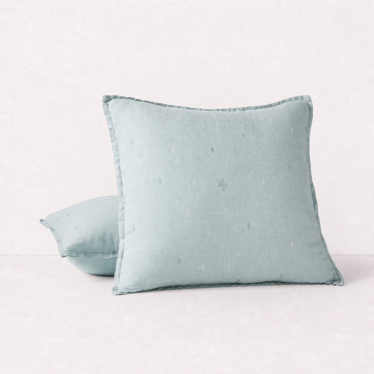 Minimal Embroidered Linen Throw Pillow Cover- Blue