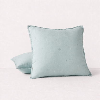 Minimal Embroidered Linen Throw Pillow Cover- Blue