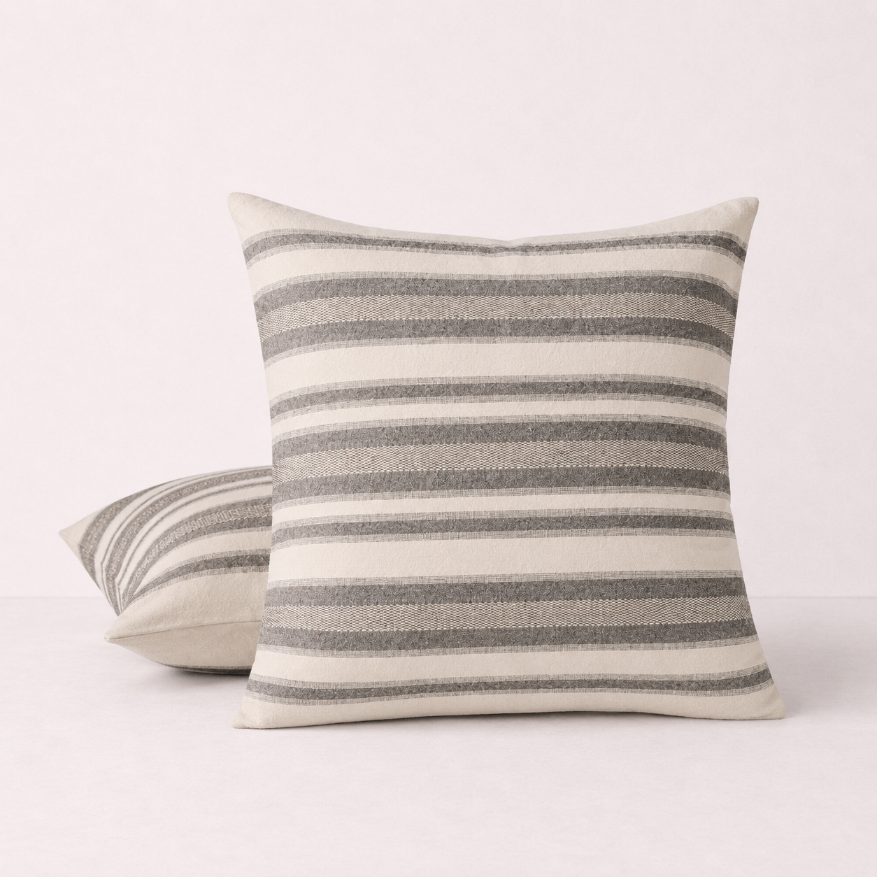 Horizontal Stripe Decorative Throw Pillow Cover- Grey