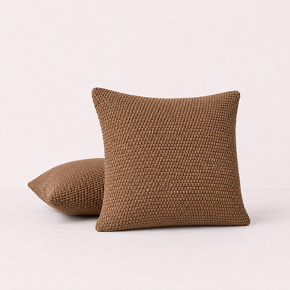 Textured Knit Decorative Throw Pillow Cover- Brown