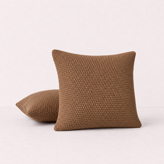 Textured Knit Decorative Throw Pillow Cover- Brown