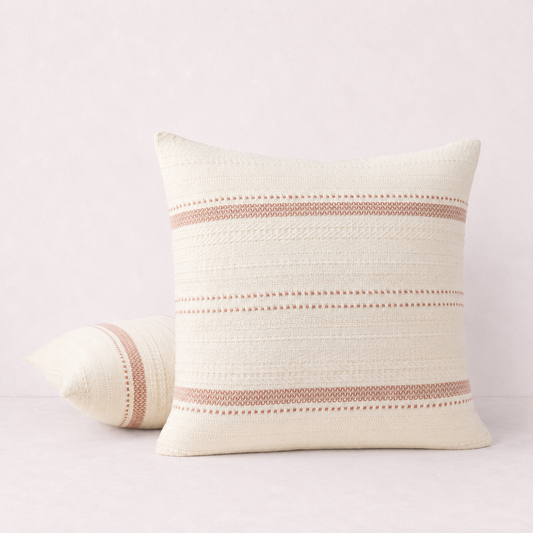 Woven Stripe Decorative Throw Pillow Cover- Ivory