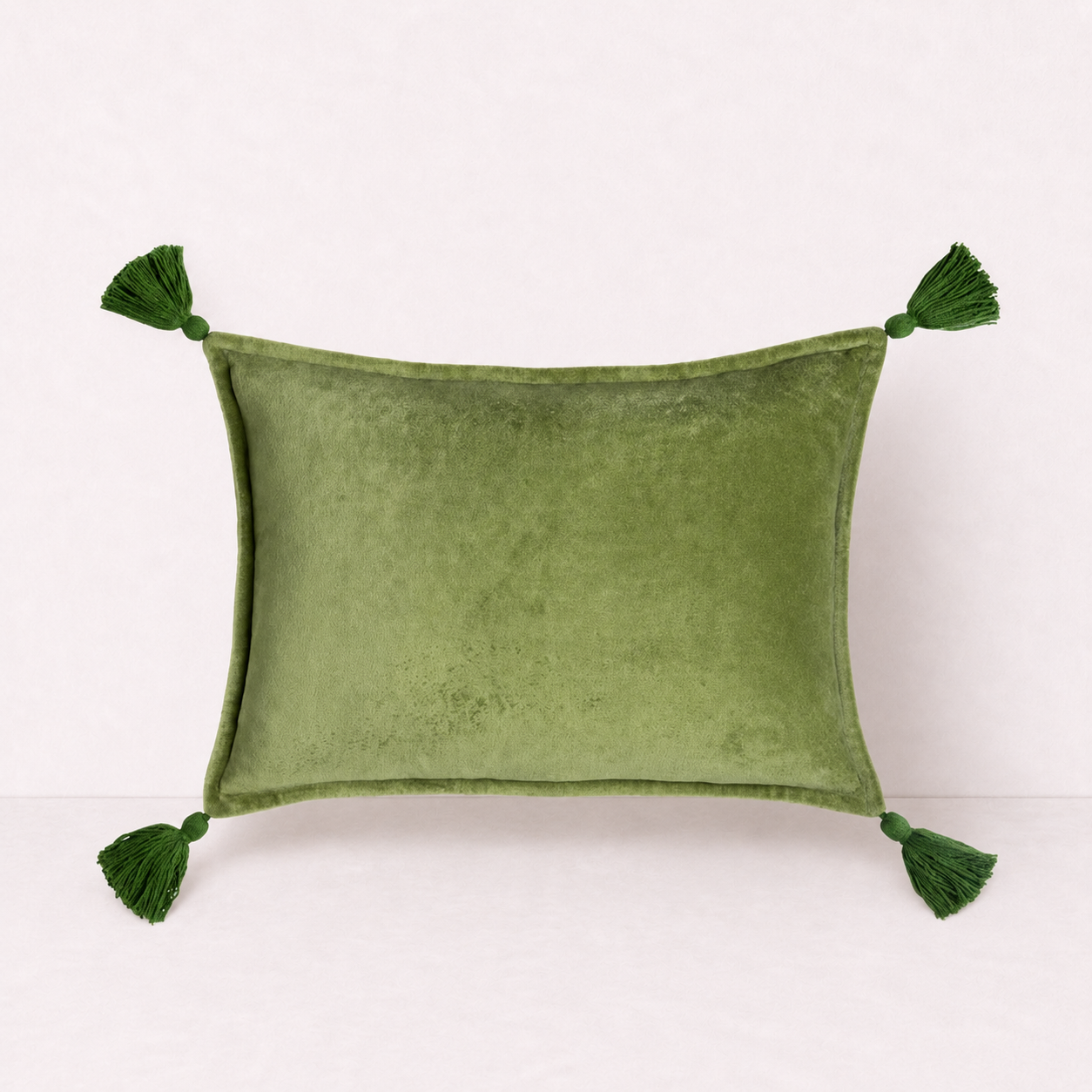 Velvet Tassel Lumbar Pillow Cover- Green