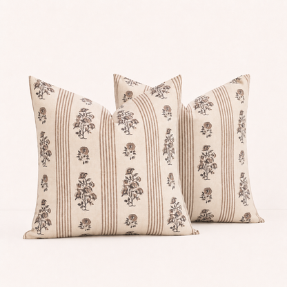 Rustic Floral Throw Pillow Cover- Brown