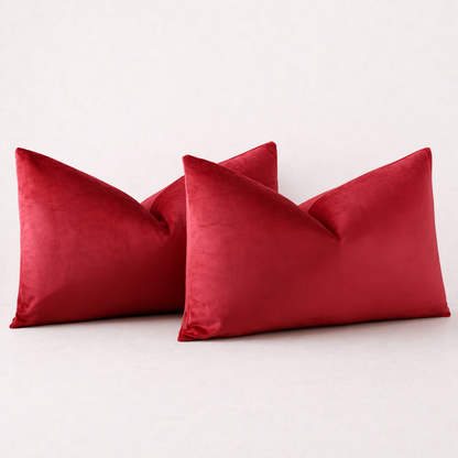 Solid Velvet Lumbar Pillow Cover- Red