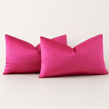 Solid Velvet Lumbar Pillow Cover- Pink