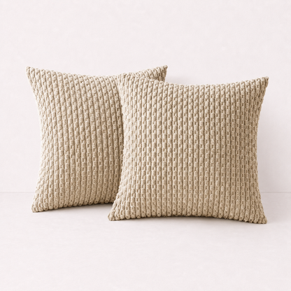 Soft Corduroy Striped Pillow Cover - Khaki
