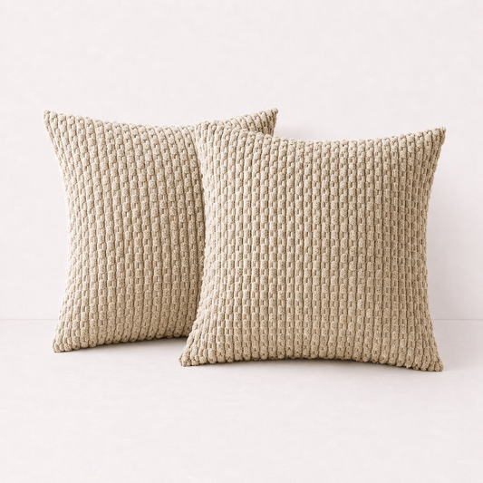 Soft Corduroy Striped Pillow Cover - Khaki