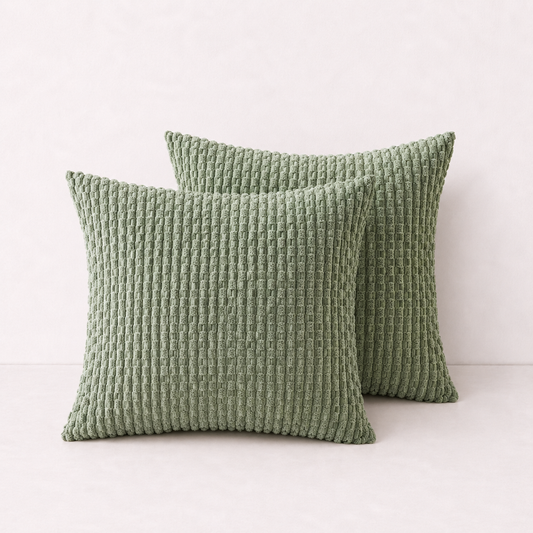Soft Corduroy Striped Pillow Cover - Green