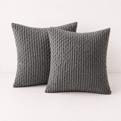 Soft Corduroy Striped Pillow Cover - Dark Grey