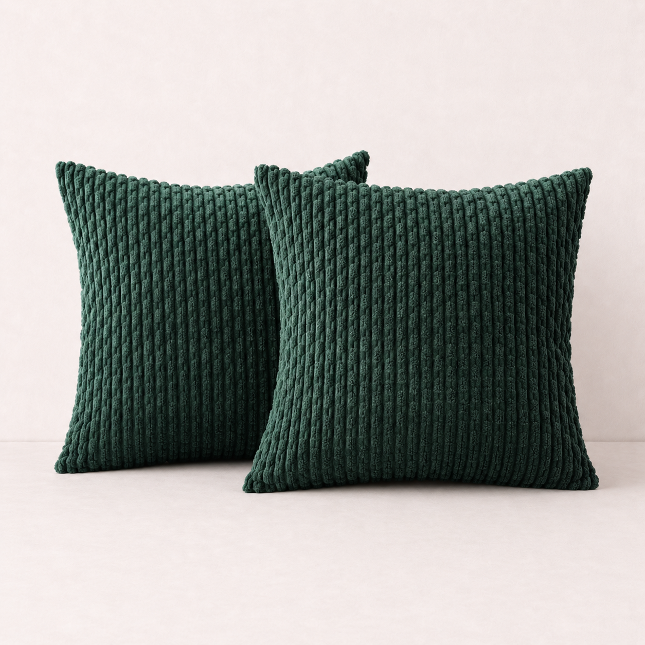 Soft Corduroy Striped Pillow Cover - Dark Green