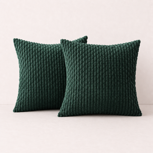 Soft Corduroy Striped Pillow Cover - Dark Green
