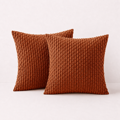 Soft Corduroy Striped Pillow Cover - Orange