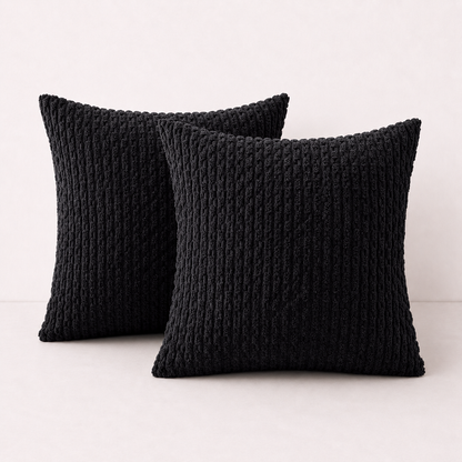 Soft Corduroy Striped Pillow Cover - Black