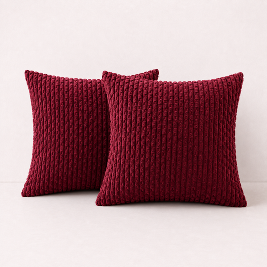 Soft Corduroy Striped Pillow Cover - Red